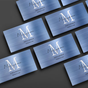 Moderne Script Monogram Blau Visitekaartje