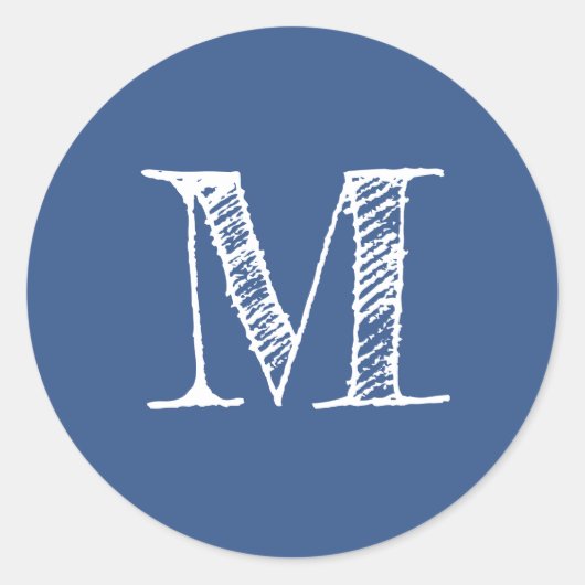 Moderne Script Monogram Eerste Klassiek Blauw Ronde Sticker (Voorkant)