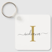 Moderne Script Monogram Elegante Naam Sleutelhanger (Voorkant)