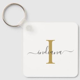 Moderne Script Monogram Elegante Naam Sleutelhanger