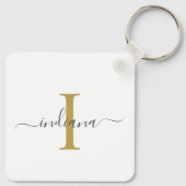 Moderne Script Monogram Elegante Naam Sleutelhanger (Achterkant)