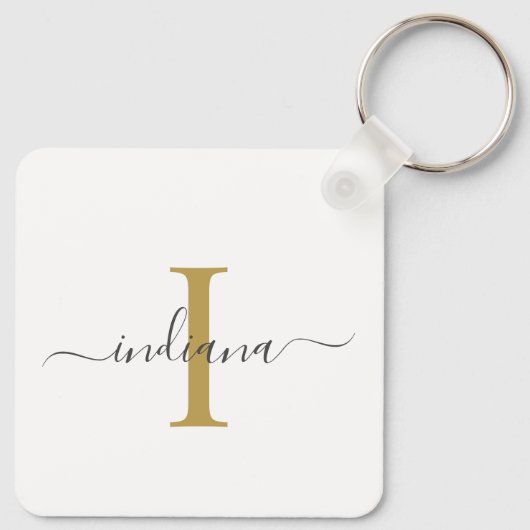 Moderne Script Monogram Elegante Naam Sleutelhanger (Achterkant)