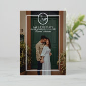 Moderne Script Monogram Foto Save the Date Folie Uitnodiging (Staand Voorkant)