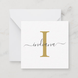 Moderne Script Monogram Handlettering Goud Grijs Notitiekaartje