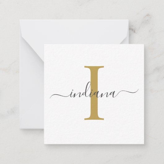 Moderne Script Monogram Handlettering Goud Grijs Notitiekaartje (Achterkant)