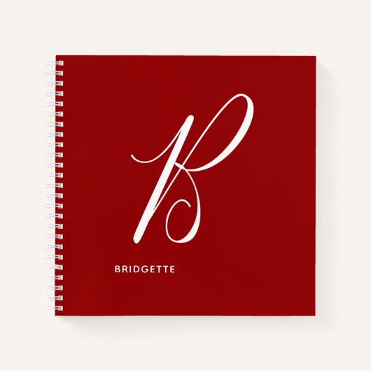 Moderne Script Monogram Initiaal B Rood Notitieboek (Voorkant)
