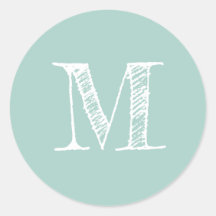 Moderne Script Monogram Initiaal Pastel Blue Label