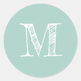 Moderne Script Monogram Initiaal Pastel Blue Label