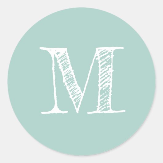 Moderne Script Monogram Initiaal Pastel Blue Label (Voorkant)