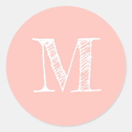 Moderne Script Monogram Initiaal Pastel Roze Stemp Ronde Sticker