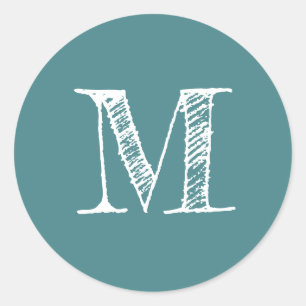 Moderne Script Monogram Initiaal Teal Ronde Sticker