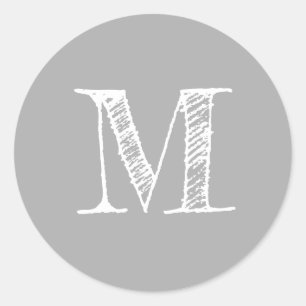 Moderne Script Monogram Initial Gray Label