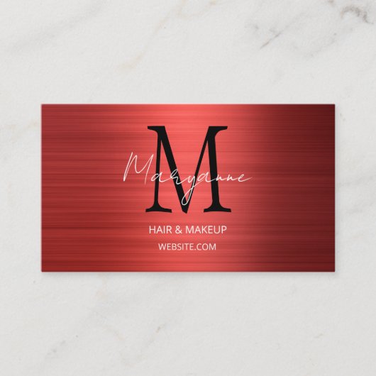 Moderne Script Monogram Rode Visitekaartje (Voorkant)