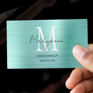 Moderne Script Monogram Turquoise Visitekaartje
