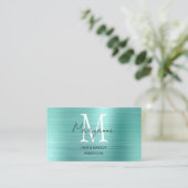 Moderne Script Monogram Turquoise Visitekaartje (Staand voorkant)