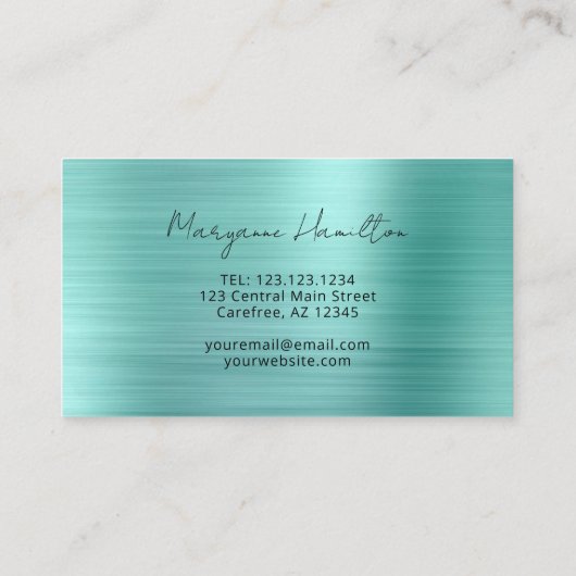 Moderne Script Monogram Turquoise Visitekaartje (Achterkant)