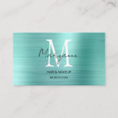 Moderne Script Monogram Turquoise Visitekaartje (Voorkant)