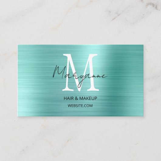 Moderne Script Monogram Turquoise Visitekaartje (Voorkant)