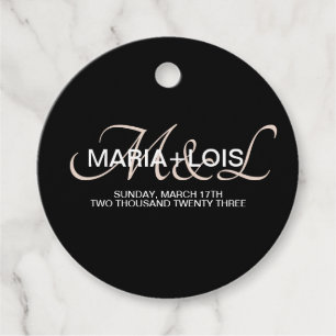 Moderne Script Monogram Zwarte Blush Roze Trouw Bedankjes Labels