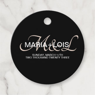 Moderne Script Monogram Zwarte Blush Roze Trouw Bedankjes Labels
