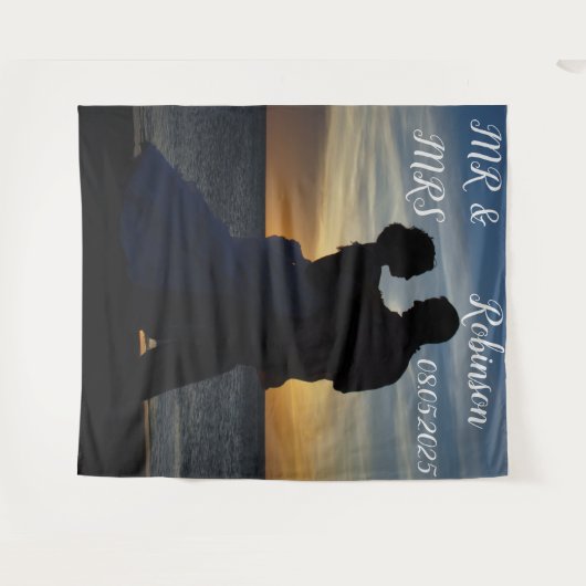 Moderne Script Mr & Mrs Trouw Achtergrond banner Wandkleed (Voorkant (horizontaal))