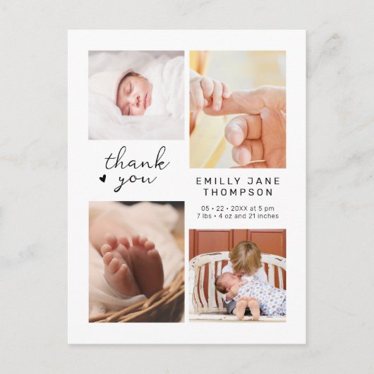 Moderne script multi foto baby shower bedankje briefkaart (Voorkant)