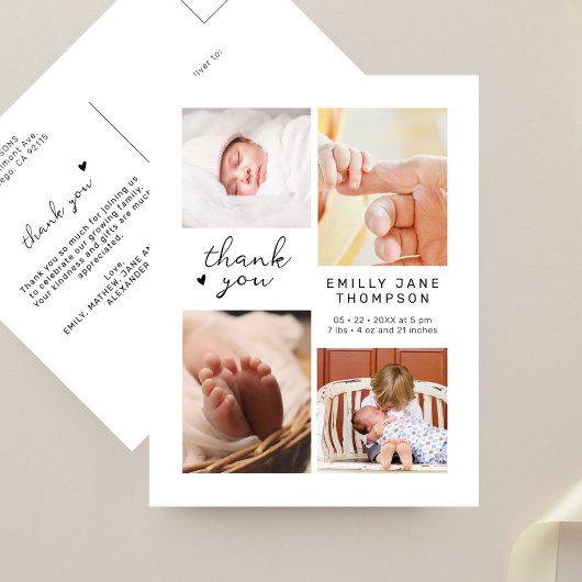 Moderne script multi foto baby shower dank je briefkaart