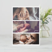 Moderne Script Multi Foto Collage Baby Shower Bedankkaart (Staand voorkant)