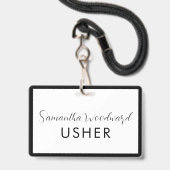 Moderne script naam badge voor ceremoniemeesters (Voorzijde met lanyard)
