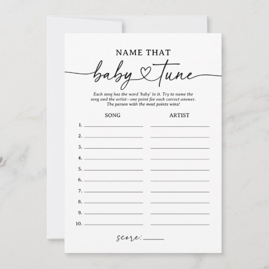 Moderne Script naam die Baby tunen Baby shower spe Kaart (Voorkant)