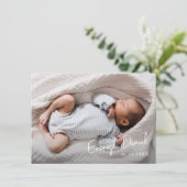 Moderne Script Naam Foto Baby Bedankkaart (Staand voorkant)