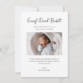 Moderne Script Naam Foto Baby  Bedankkaart (Achterkant)