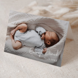 Moderne Script Naam Foto Baby  Bedankkaart