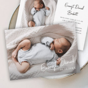 Moderne Script Naam Foto Baby  Bedankkaart