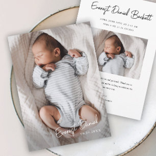 Moderne Script Naam Foto Baby  Bedankkaart