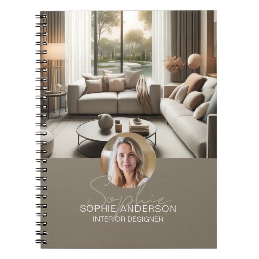 Moderne Script Naam Foto QR Professioneel Notitieboek (Voorkant)