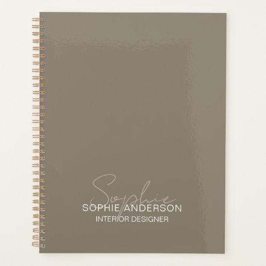 Moderne script naam interieurontwerper taupe planner (Voorkant)