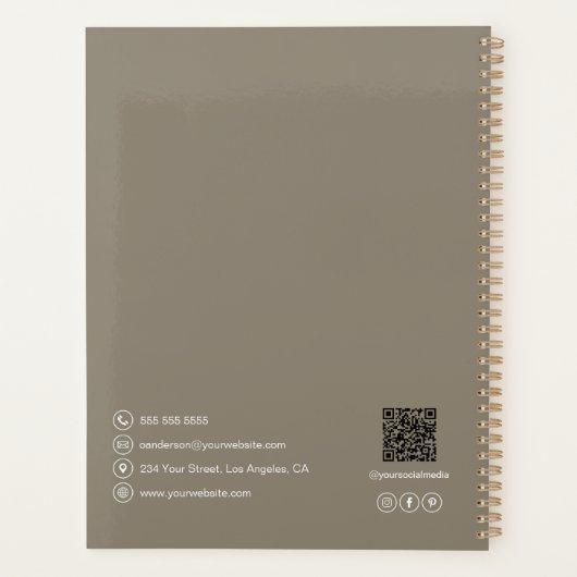 Moderne script naam interieurontwerper taupe planner (Achterkant)