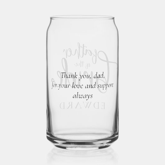 Moderne Script Naam Vader van de bruid Gift Blikvorm Glas (Achterkant)