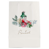 Moderne Script Naam Waterverf Prettig Kerstfeest Medium Cadeauzakje (Achterkant)