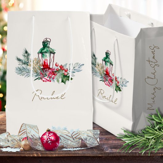 Moderne Script Naam Waterverf Prettig Kerstfeest Medium Cadeauzakje