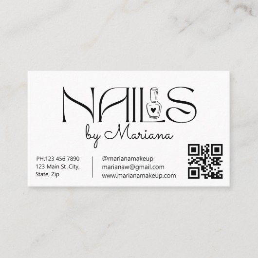 Moderne Script Nail Tech QR Code Salon Visitekaartje (Voorkant)