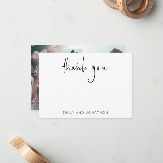 Moderne Script Name 5 Photos Wedding Bedankt Notitiekaartje (Voorkant / Achterkant in situ)