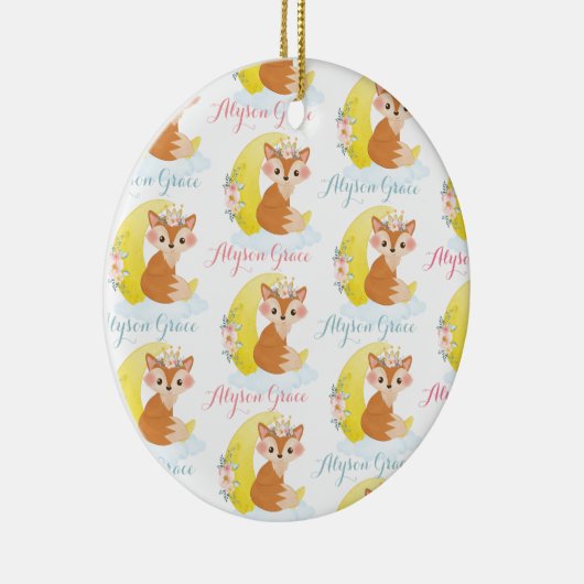 Moderne Script Name Cute Girly Floral Fox Pattern Keramisch Ornament (Rechts)