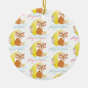 Moderne Script Name Cute Girly Floral Fox Pattern Keramisch Ornament