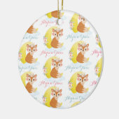 Moderne Script Name Cute Girly Floral Fox Pattern Keramisch Ornament (Links)