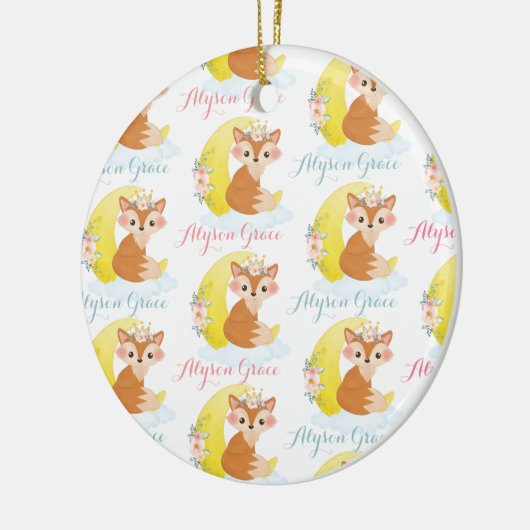Moderne Script Name Cute Girly Floral Fox Pattern Keramisch Ornament (Links)