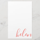 Moderne Script Name Personalized Coral Briefpapier (Voorkant)