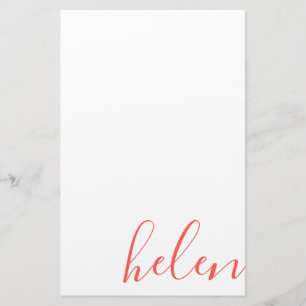 Moderne Script Name Personalized Coral Briefpapier