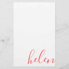 Moderne Script Name Personalized Coral Briefpapier